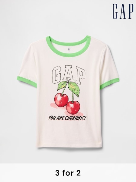 Gap White Cherry Logo Ringer T-Shirt (4-13yrs) (F77165) | £10