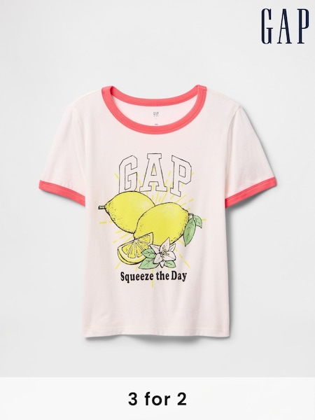 Gap White Lemon Logo Ringer T-Shirt (4-13yrs) (F77166) | £10