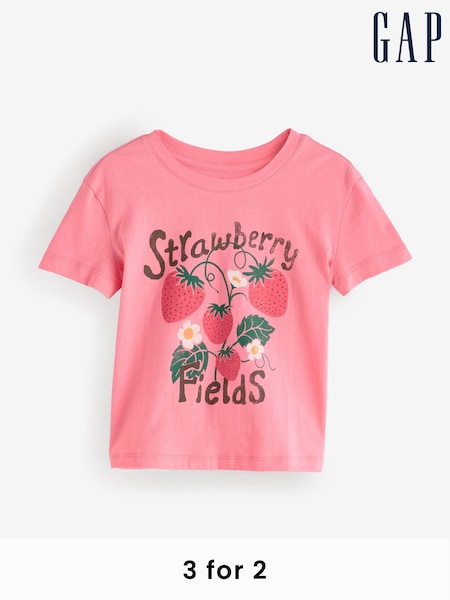 Gap Pink Strawberry Short Sleeve Crew Neck Graphic T-Shirt (4-13yrs) (F77172) | £10