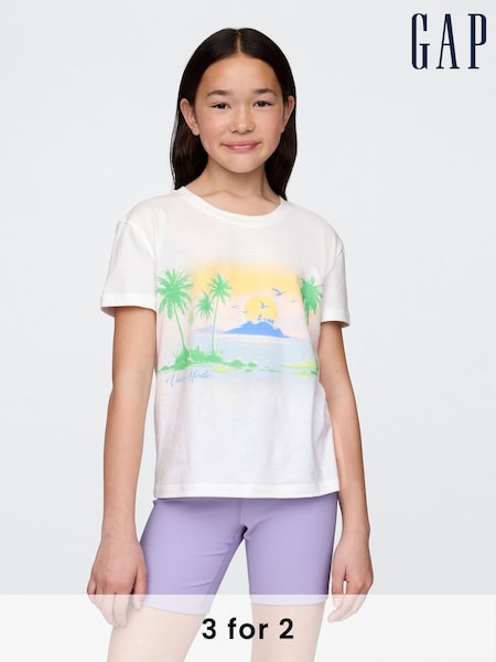 Gap White Short Sleeve Crew Neck Graphic T-Shirt (4-13yrs) (F77178) | £10