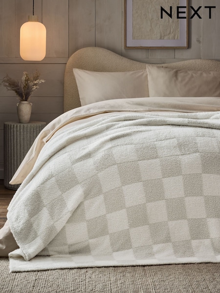 Natural Checkerboard Knit Fleece Throw (F77195) | £32 - £44