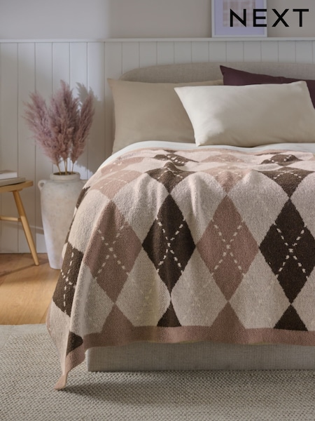 Natural Argyle Knit Throw (F77197) | £45