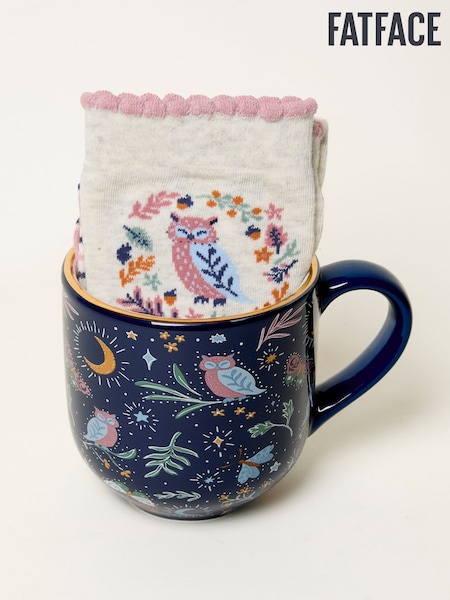 FatFace Navy Owl Socks in a Mug (F77290) | £18.50