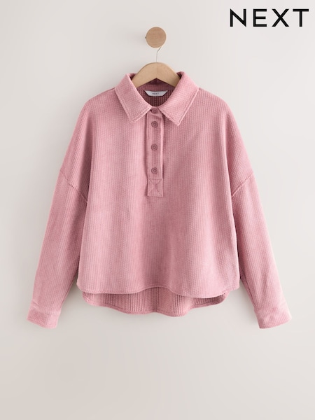 Pink Overhead Corduroy Popper Long Sleeve Sweatshirt (F77372) | £36
