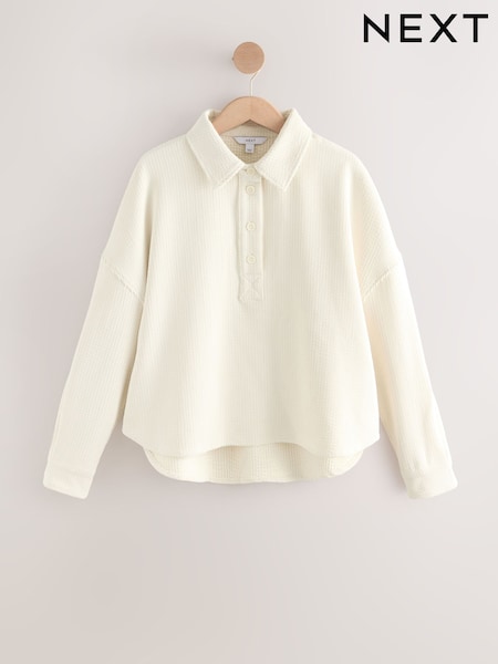 Ecru Overhead Corduroy Popper Long Sleeve Sweatshirt (F77373) | £36