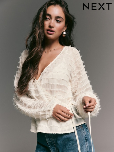 Ecru Long Sleeve Tufty Ballet Wrap Top (F77374) | £38