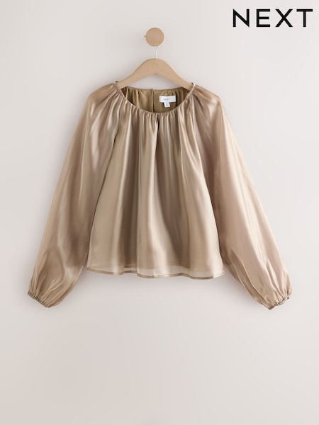 Champagne Gold Organza Volume Long Sleeve Blouse (F77388) | £34
