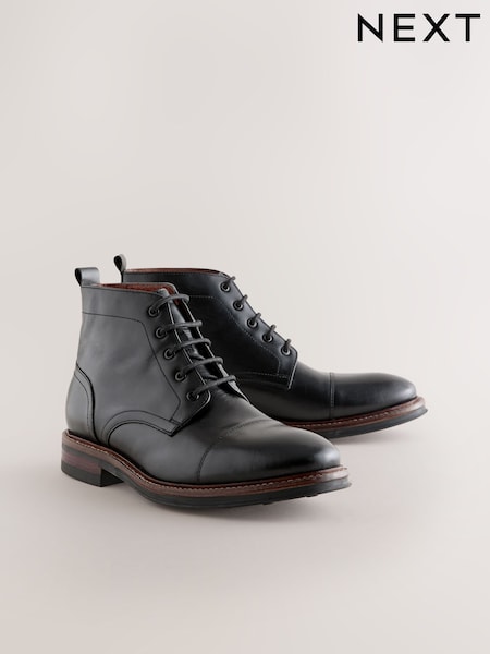 Black Toecap Leather Boots (F77460) | £78