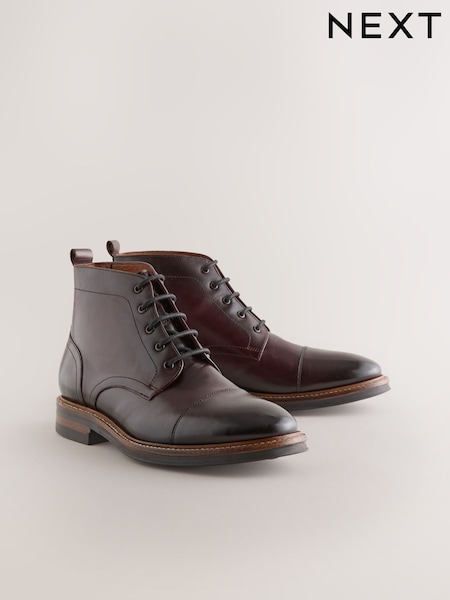 Burgundy Red Toecap Leather Boots (F77461) | £78