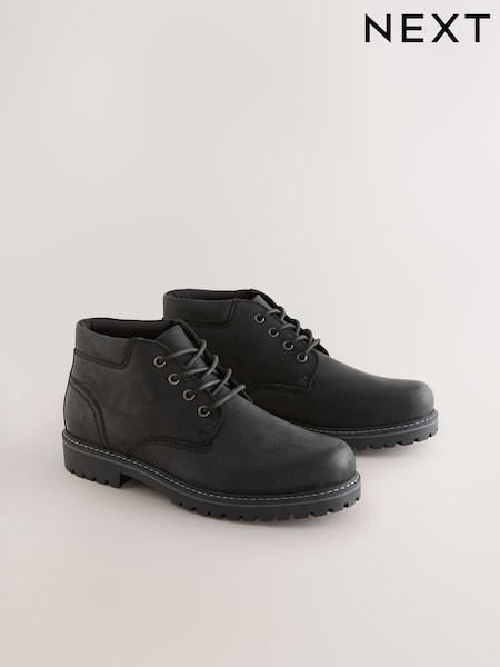 Black Rugged Leather Ankle Boots (F77468) | £65