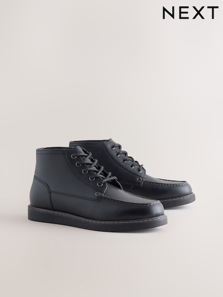 Black Mid Wedge Leather Boots (F77479) | £60