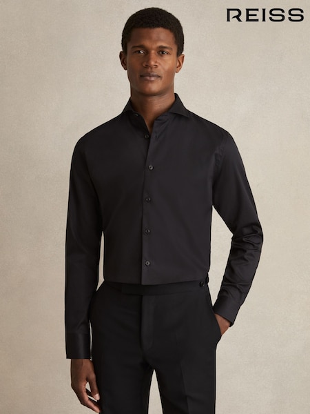 Reiss Black Slim Fit Double Cuff Two Fold Cotton Shirt (F77485) | £98