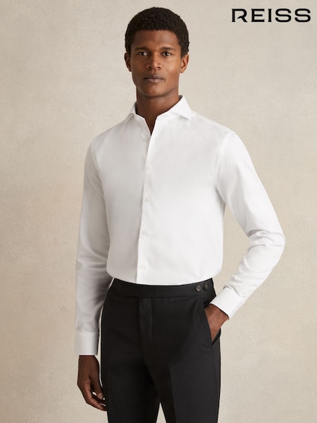 Reiss White Storm Slim Regular Fit Cotton-Twill Two-Fold Shirt Slim-Fit (F77486) | £88