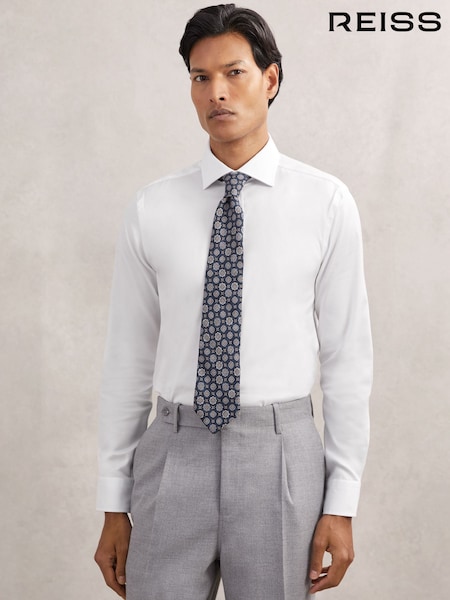 Reiss White Bishopsgate Slim Fit Cotton-Tencel Stretch Shirt (F77492) | £88