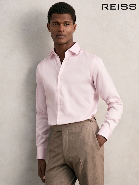 Reiss Pink Remote Reg Cotton Satin Cutaway Collar Shirt (F77495) | £78