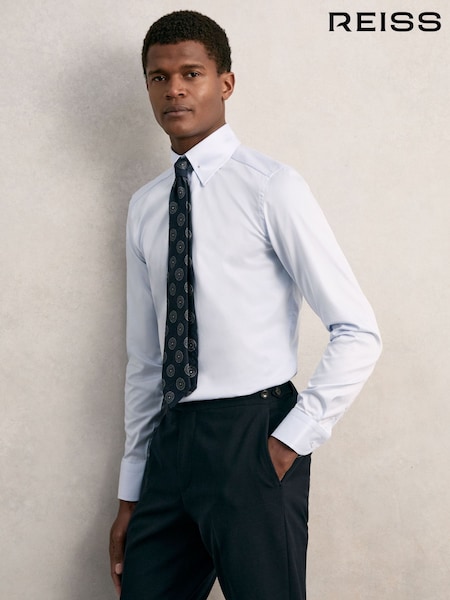 Reiss Soft Blue Caldwell Slim Fit Cotton Pin Collar Shirt (F77503) | £88