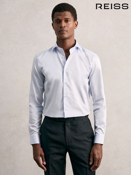 Reiss Mid Blue Remote Reg Cotton Satin Cutaway Collar Shirt (F77507) | £78