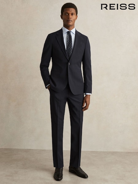Reiss Navy Promise Wool-Blend Single-Breasted Suit Blazer Slim-Fit (F77520) | £268