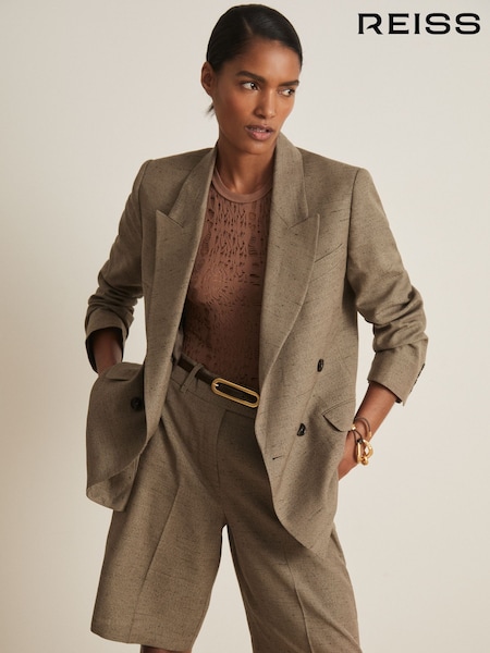 Reiss Grey Lina Atelier Double-Breasted Suit Jacket With Linen (F77524) | £495