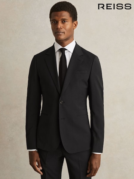 Reiss Black Promise Wool-Blend Single-Breasted Suit Blazer Slim-Fit (F77525) | £268