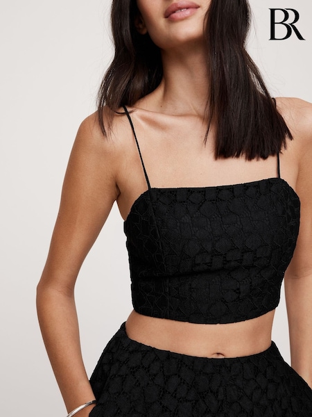 Banana Republic Black Strappy Geo Lace Cropped Top (F77542) | £75