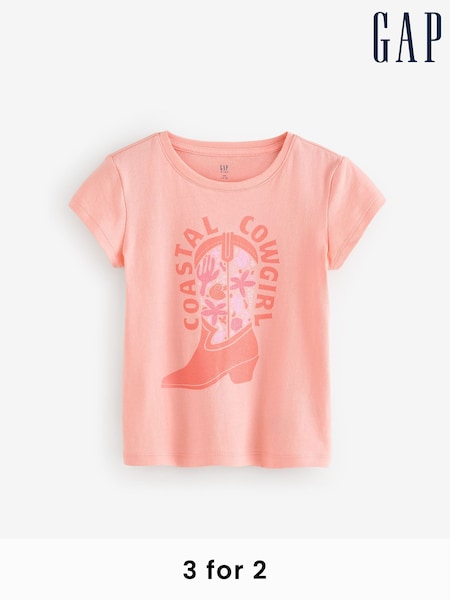 Gap Pink Cowgirl Boot Short Sleeve Crew Neck Graphic T-Shirt (4-13yrs) (F77583) | £10