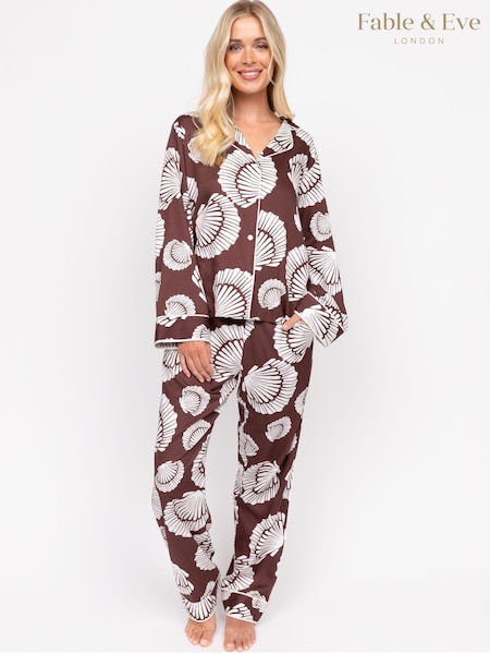 Fable and Eve Brown Chrome Wide Leg Long Sleeve Pyjama Set (F77599) | £85