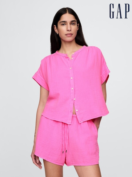 Gap Pink 100% Cotton Crinkle Gauze Dolman Short Sleeve Shirt (F77617) | £35