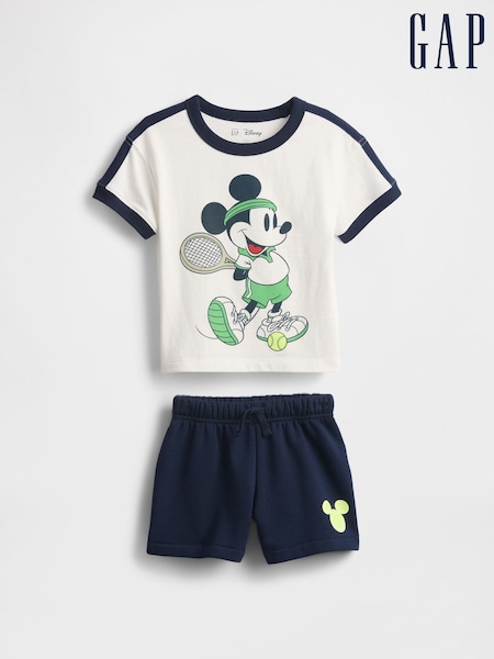 Gap White Mickey Mouse Disney VintageSoft T-Shirt & Short Set (6mths-5yrs) (F77624) | £25