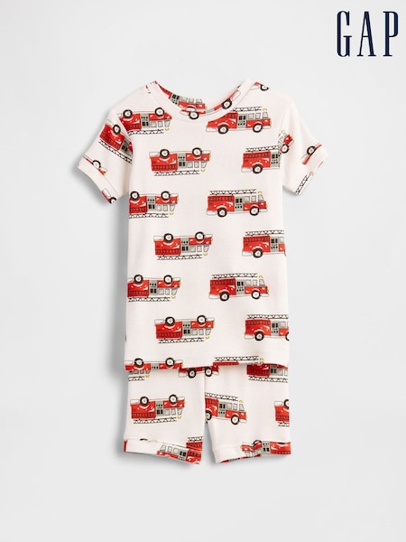 Gap White Fire Truck 100% Cotton Short Pyjamas (6mths-5yrs) (F77629) | £18