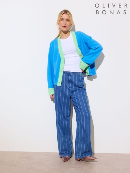Oliver Bonas Blue Trim Knitted Cardigan (F77676) | £60