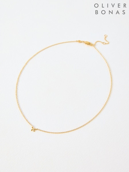 Oliver Bonas Gold Tone Paloma Mini Bow Necklace (F77683) | £38