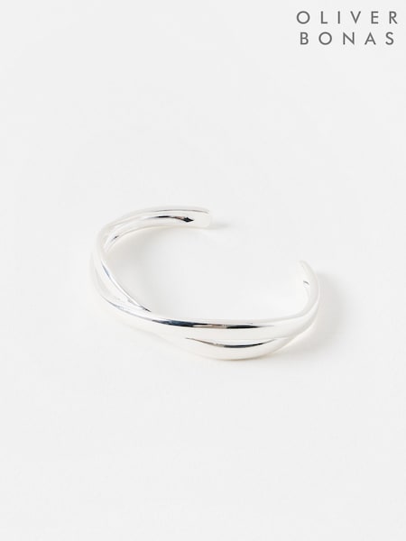 Oliver Bonas Silver Tone Petra Puffy Cross Over Cuff Bangle (F77695) | £58