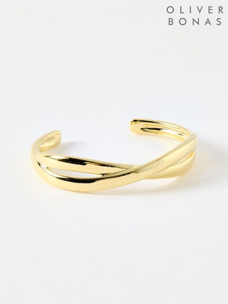 Oliver Bonas Gold Tone Petra Puffy Cross Over Cuff Bangle (F77711) | £58