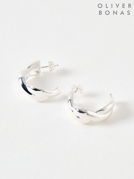 Oliver Bonas Silver Tone Petra Twisted Chunky Hoop Earrings (F77713) | £50