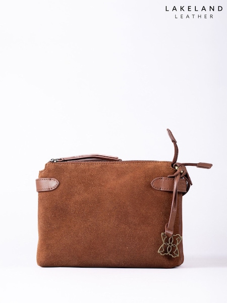Lakeland Leather Brown Navy Suede Crossbody Bag (F77780) | £70