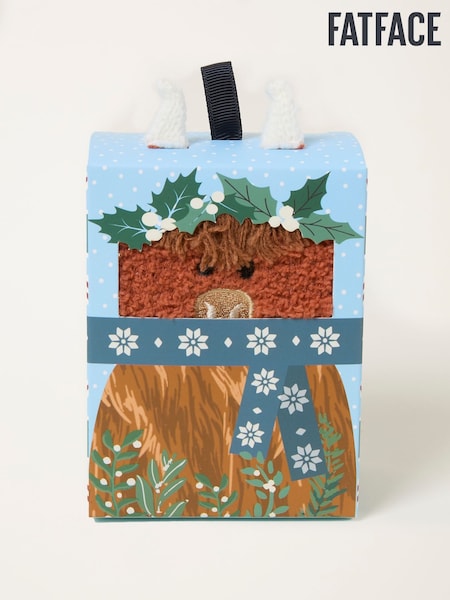 FatFace Blue Fluffy Highland Cow Socks In A Box (F77799) | £13