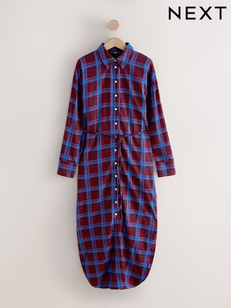 Red/Blue Check Long Sleeve Tie Waist Shirt Dress (F77864) | £45