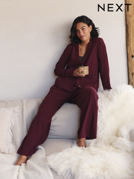 Berry Red Cosy Waffle Cardigan & Trousers Set (F77971) | £46