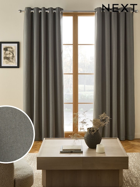 Charcoal Grey Soft Weave Linen Blend Lined Eyelet Curtains (F77992) | £55 - £130