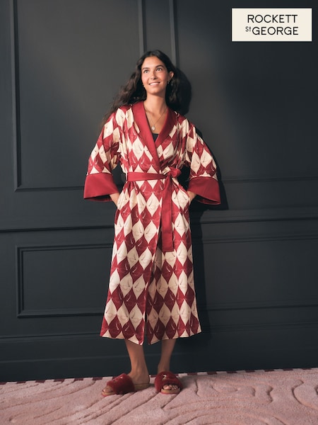 Rockett St George Red Argyle Swan Textured Satin Robe (F78018) | £54