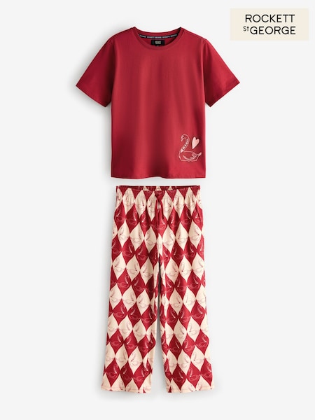 Rockett St George Red Argyle Swan Jersey Pyjamas (F78025) | £38