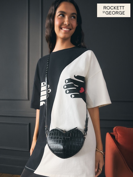 Rockett St George Black Croc Effect Heart Cross-Body Bag (F78031) | £34