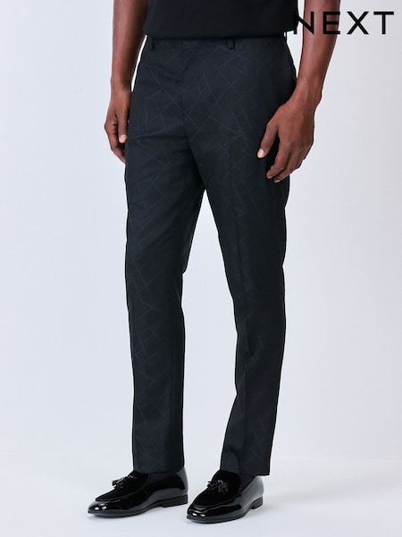 Black Slim Fit Jacquard Texture Tuxedo Suit Trousers (F78050) | £50