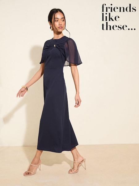 Friends Like These Navy Scuba Midi Dress With Chiffon Overlay (F78112) | £50