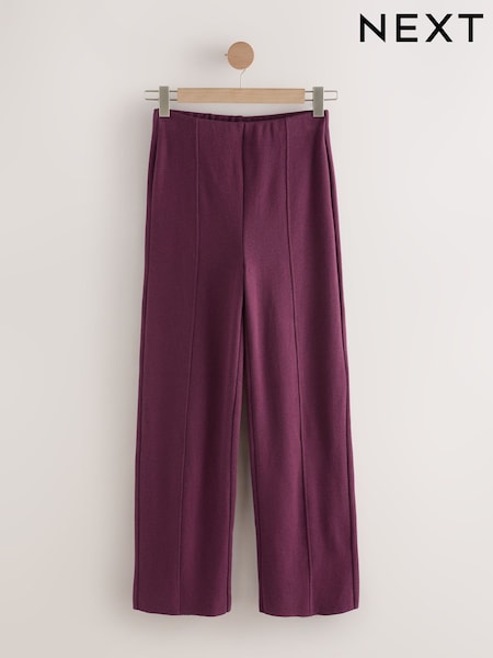 Plum Purple Supersoft Cosy Rib Wide Leg Knitted Trousers (F78138) | £30