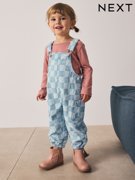Mid Blue Checked Dungarees (3mths-7yrs) (F78170) | £20 - £22