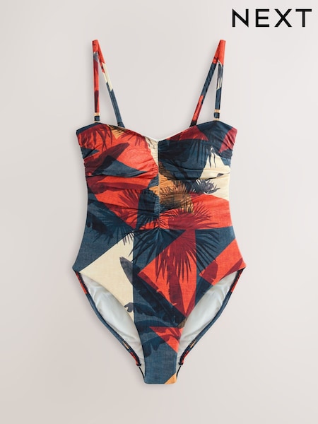 Navy/Orange Palm Shaping Tummy Control Bandeau Swimsuit (F78298) | £39