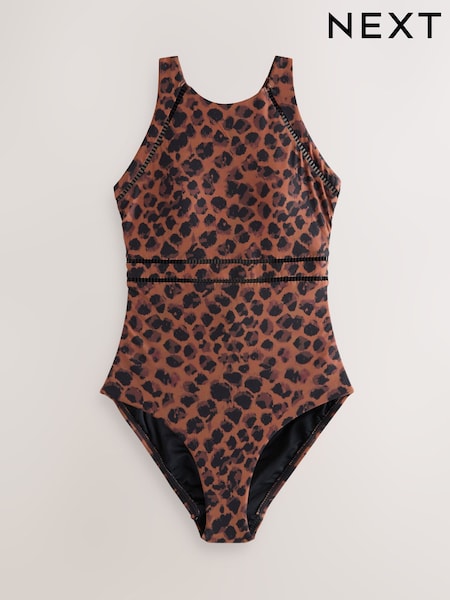 Brown Animal High Neck Tummy Control Shaping Swimsuit (F78300) | £45
