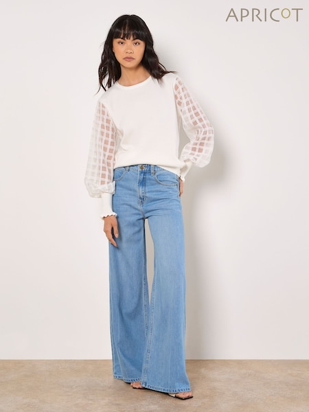 Apricot White Check Organza Sleeved Jumper (F78305) | £40